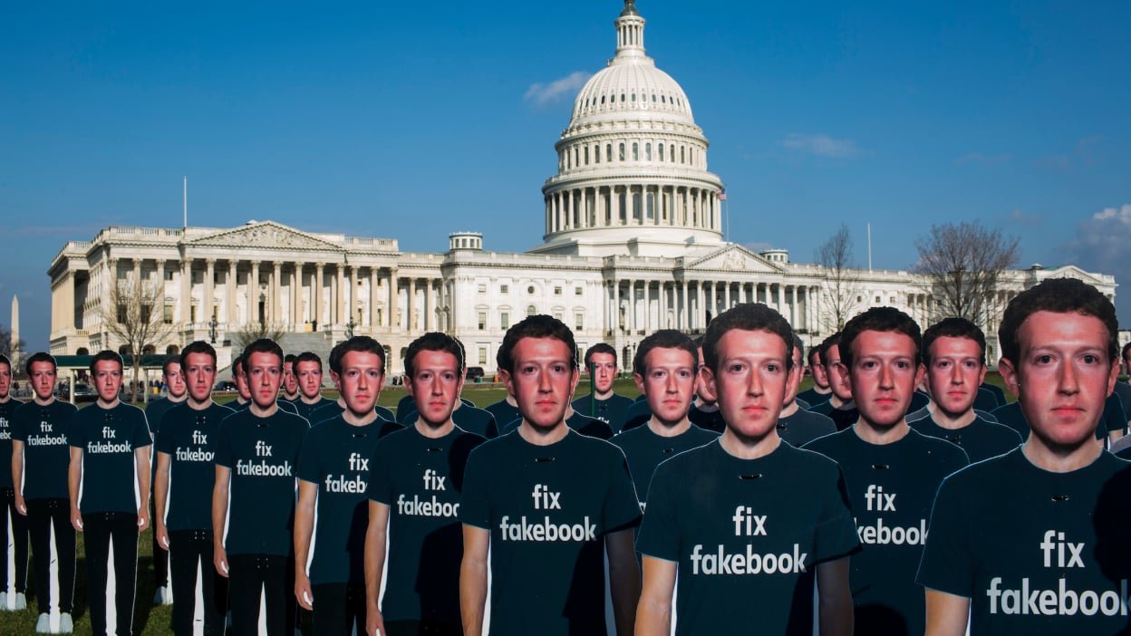 An army of Mark Zuckerberg cutouts has invaded Capitol Hill, and it
